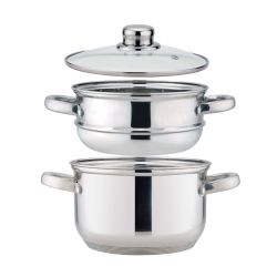 КАСТРЮЛЯ-ПАРОВАРКА AGNESS 2-Х ЯРУСНАЯ, 3 ПРЕДМЕТА, СЕРИЯ "CLASSIC" ДИАМЕТР=18СМ, 2,5Л (КОР=4ШТ.)