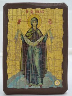 Покров Пресвятой Богородицы. Афонская икона с мощевиком.