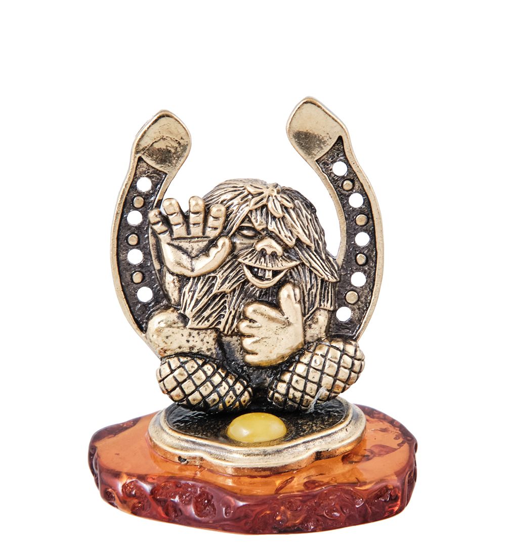 Народные промыслы AM-3963 Фигурка «Подкова для Дома» (латунь, янтарь)