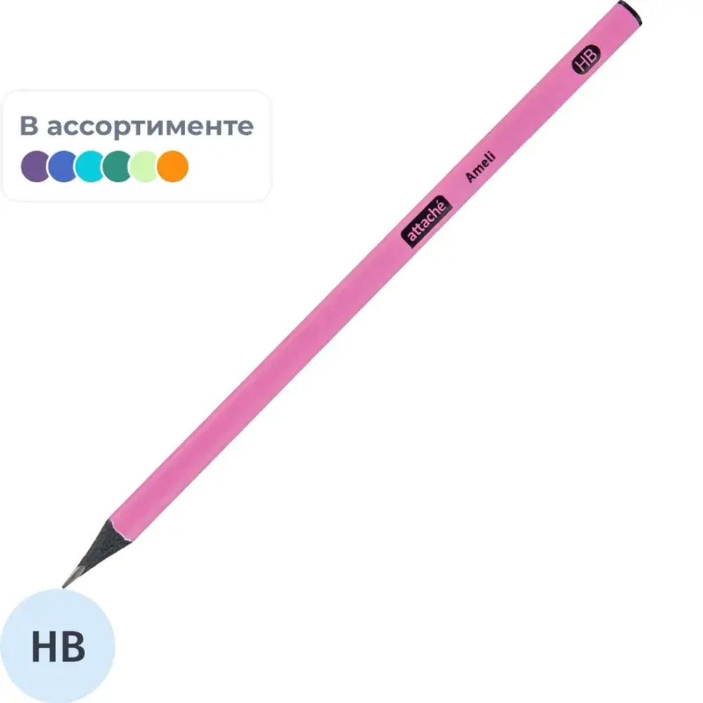 Карандаш чернографитный Attache Ameli HB б/ласт трехгр черн.дерево, в асс