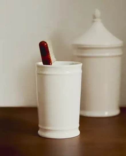 ZARA HOME КЕРАМИЧЕСКИЙ СТАКАН ДЛЯ ЗУБНЫХ ЩЕТОК, ЭКРЮ