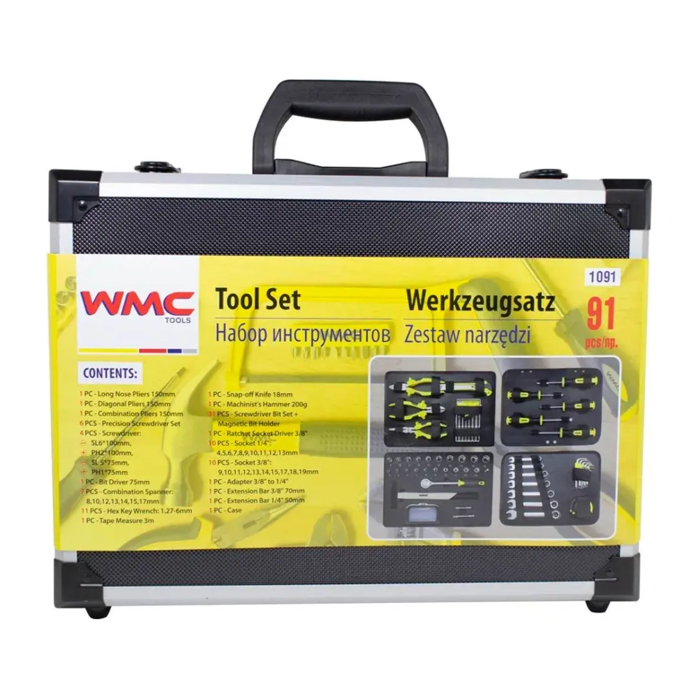 Набор инструментов 91пр. 1/4''3/8''(6гр)(4.5-19мм),в аллюм. чемодане WMC TOOLS WMC-1091