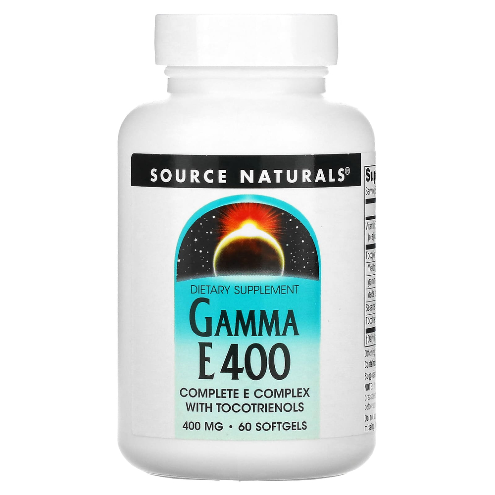 Source Naturals, Gamma E 400, полный комплекс витаминов группы E с токотриенолами, 400 мг, 60 капсул