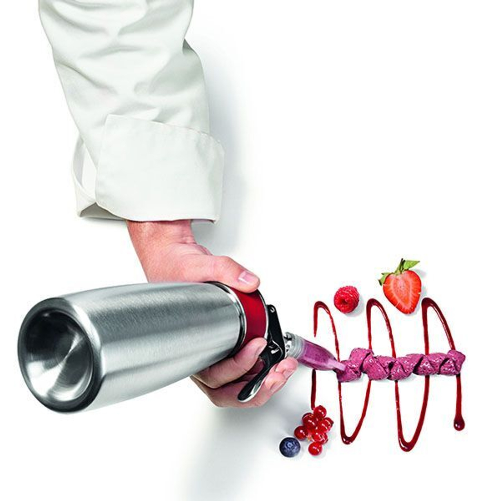 Сифон для сливок «Гурме»;сталь,пластик;1л;D=82,H=290,B=110мм;металлич.,красный (Цвет: серебристый)