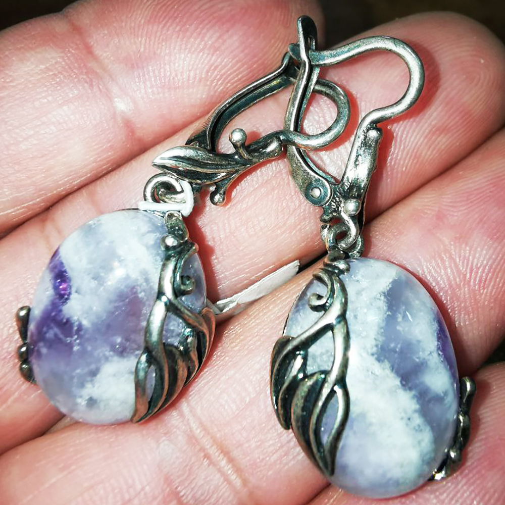 Серьги "Узорные" аметист шеврон