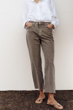 ZARA ДЖИНСЫ С ВЫСОКОЙ ПОСАДКОЙ Z1975 STRAIGHT ANKLE LENGTH, КОРИЧНЕВЫЙ С МЕЛАНЖЕВЫМ ЭФФЕКТОМ