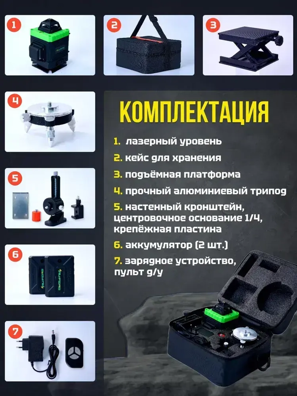 Лазерный уровень нивелир RUFENG 4D 360 градусов, лазерный нивелир 16 лучей