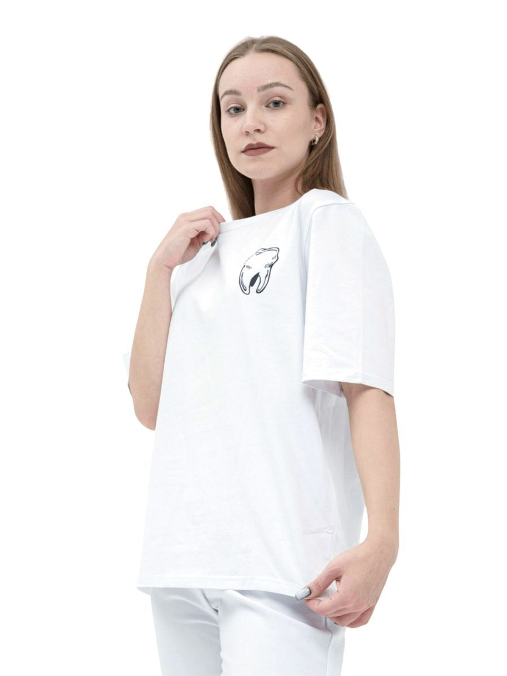 Футболка медицинская женская Тезис TZ113, принт "Зубик", белый, 46-48
