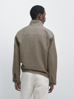 Massimo Dutti Бомбер из смесового льна с воротником, бежевый