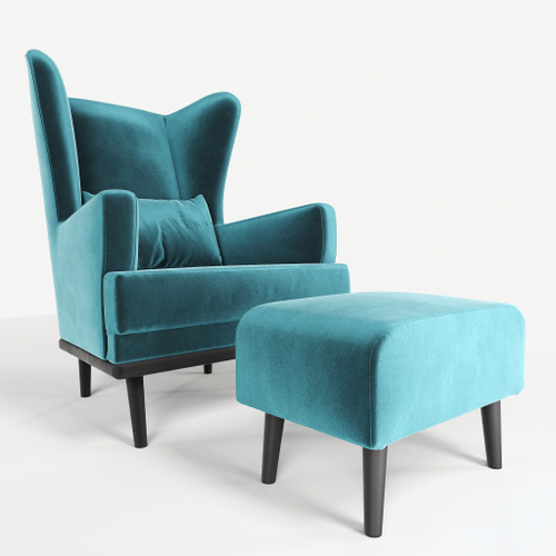 Комплект кресла и пуфа Фантазёр велюр Z-12 (Азур) на высоких ножках, для отдыха и чтения книг. В гостиную, балкон, спальню и переговорную комнату.