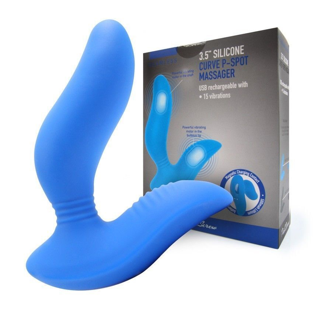 Синий вибромассажер простаты 3,5’’ Curve P-spot Massager - 12 см. (Цвет: синий)