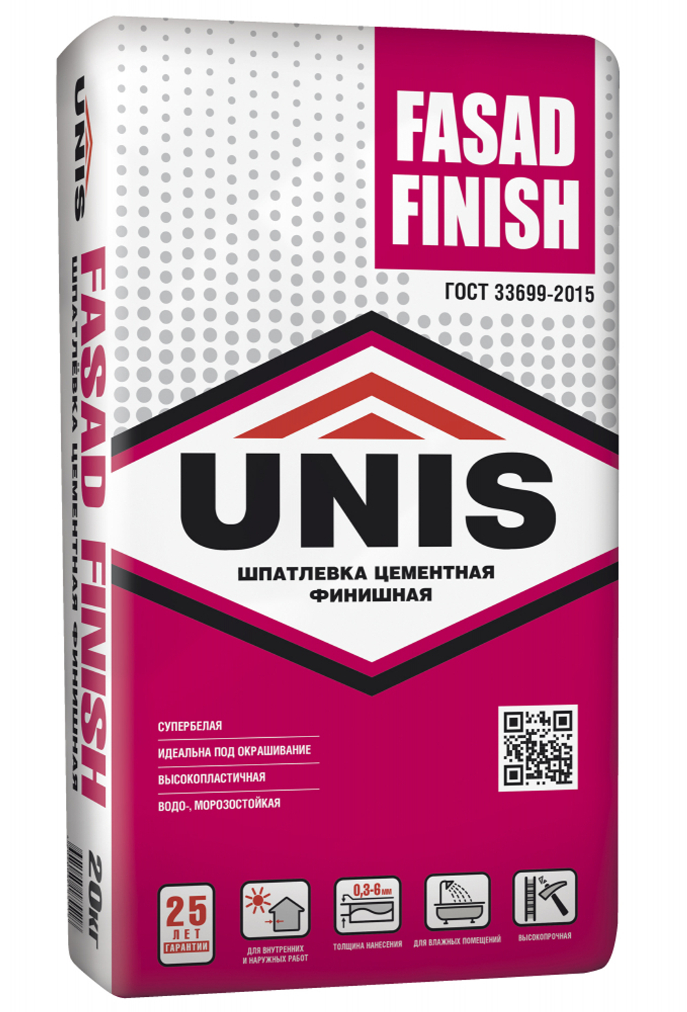 Шпатлевка UNIS FASAD FINISH цементная супербелая финишная   20 кг