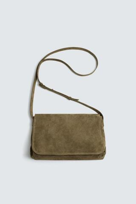 ZARA КОЖАНАЯ СУМКА, ЗЕЛЕНЫЙ ХАКИ