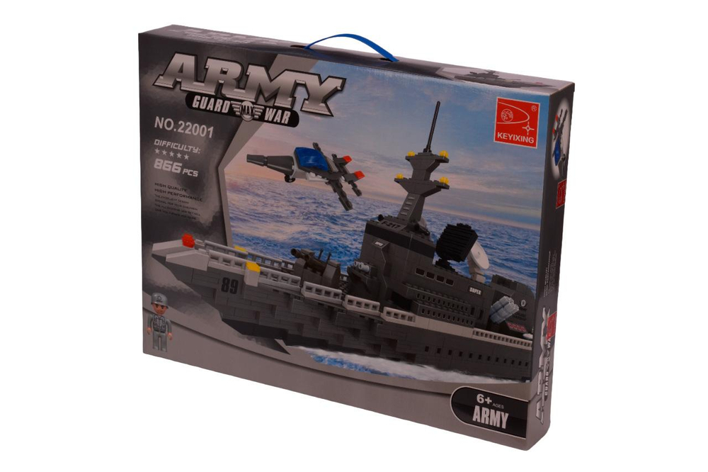 Конструктор блочный Аусини Военный корабль 862дет., коробка 22001