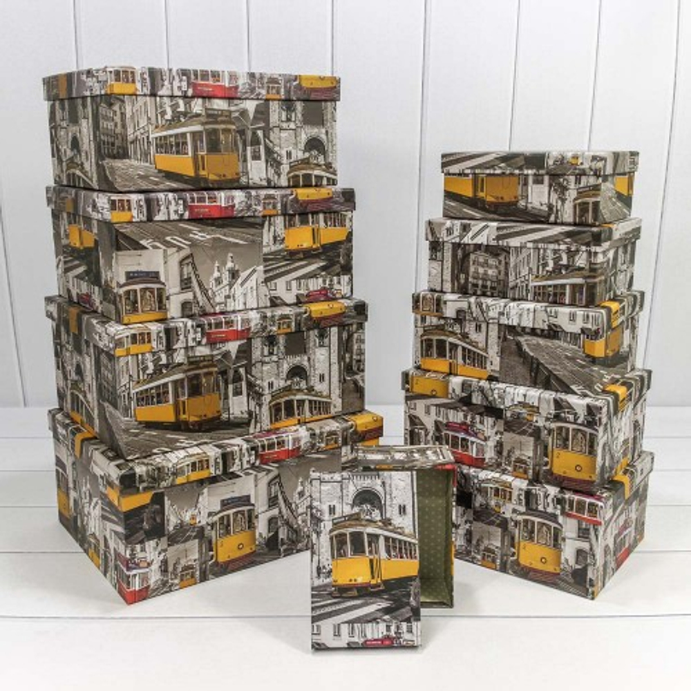 Коробка 34х26х15.3 см Набор 10 шт "Трамваи" (Серый)