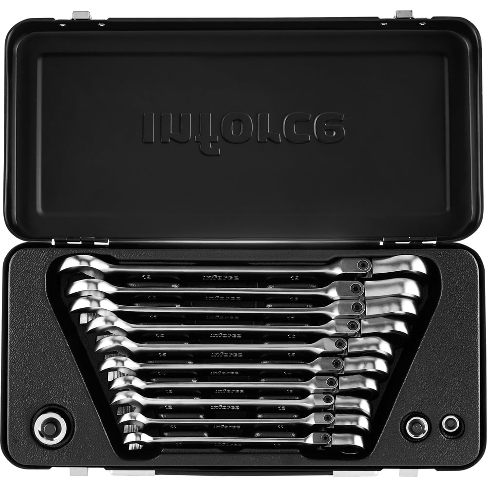 Набор комбинированных шарнирных ключей с трещоткой 13 предметов Inforce, Сталь Cr-V, 10-19мм, 06-05-53