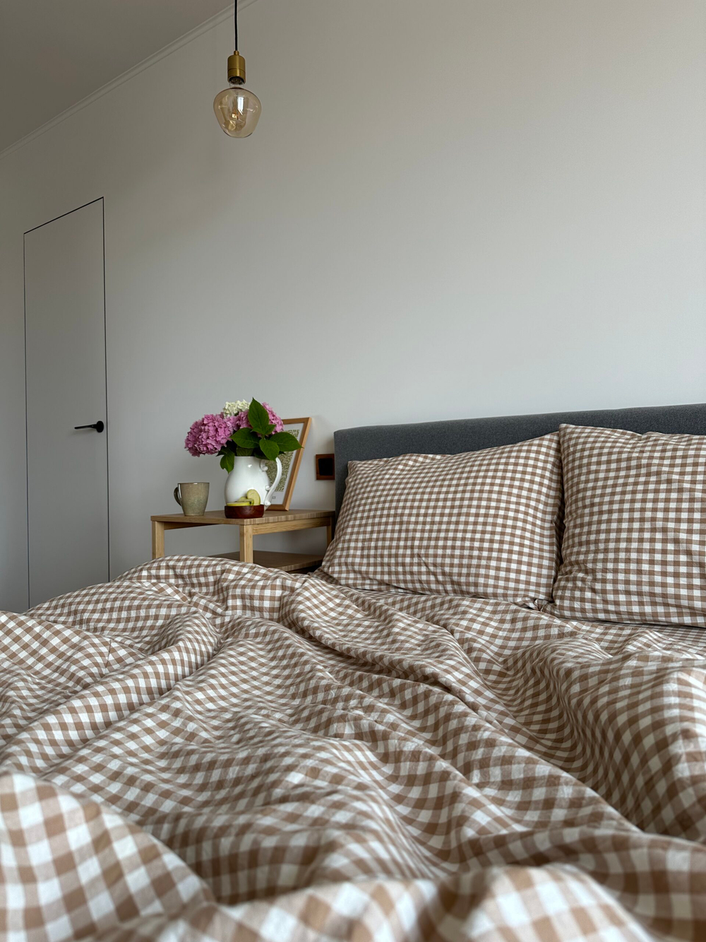 КПБ 2 сп с простыней на рез. 180х200 ВАРЕНЫЙ ХЛОПОК "Клетка бежевая"