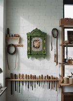 Настенные часы-наличник «Автоматон Вологда Сумерки» темно-зеленые, ручная работа, стиль Северный стимпанк