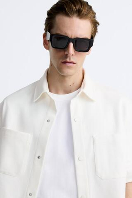 ZARA КОМФОРТНАЯ КУРТКА РУБАШЕЧНОГО КРОЯ С РЕЛЬЕФНЫМ УЗОРОМ, ЖЕЛТОВАТО-БЕЛЫЙ