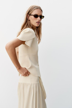 ZARA КАРДИГАН С ОБЪЕМНЫМИ РУКАВАМИ И РАЗРЕЗАМИ, ЭКРЮ