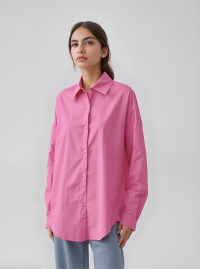 Рубашка женская, темно-розового цвета, оверсайз, хлопок 100%