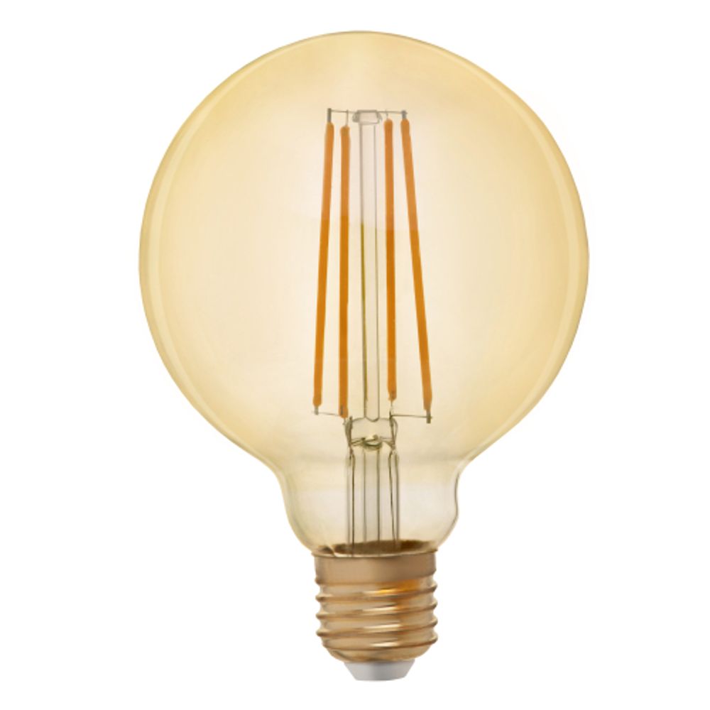 Лампа светодиодная ЭРА F-LED G95-7W-824-E27 gold 7Вт филамент шар золотистый теплый белый свет Е27 | Филаментные декоративные
