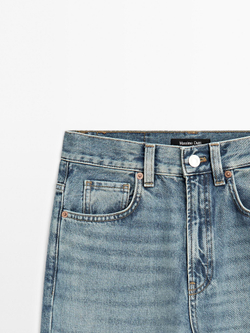 Massimo Dutti Расклешенные джинсы из хлопка с высокой посадкой, голубой