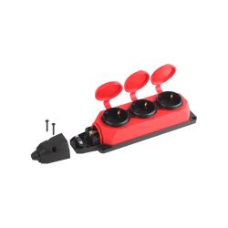 Колодка ЭРА K-3e-RED-IP44 каучуковая с заземлением 3 розетки 16A IP44 красная