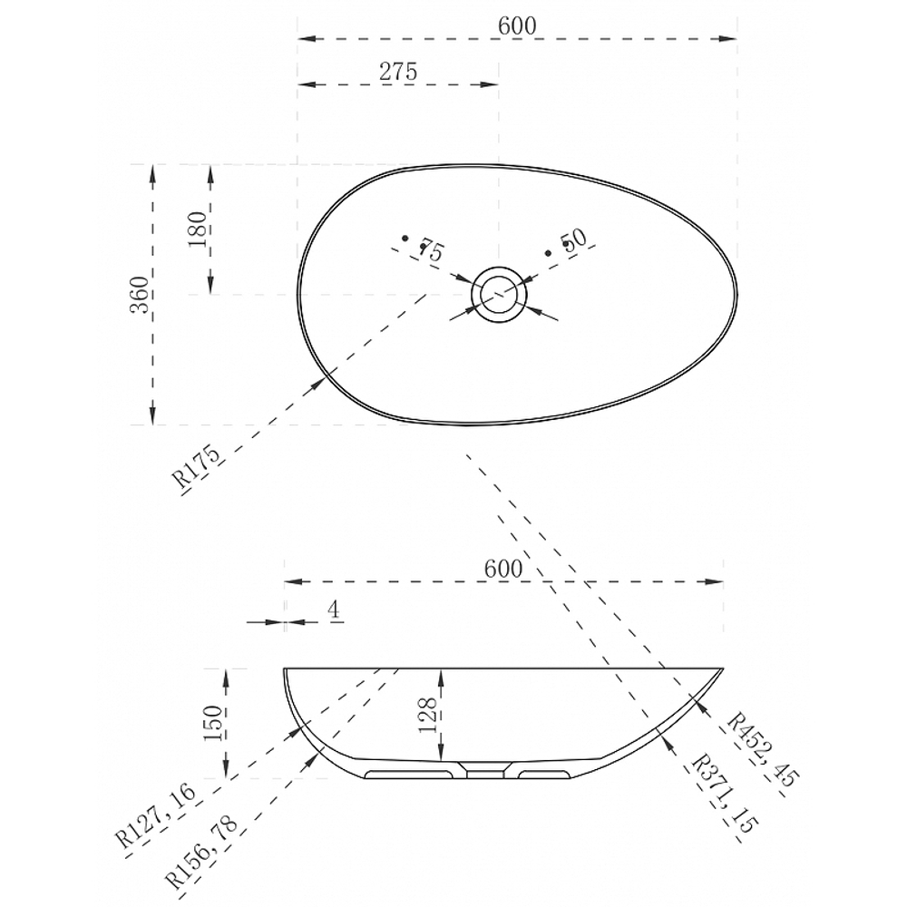 Раковина-чаша Abber Stein 60 AS2615 Белая матовая