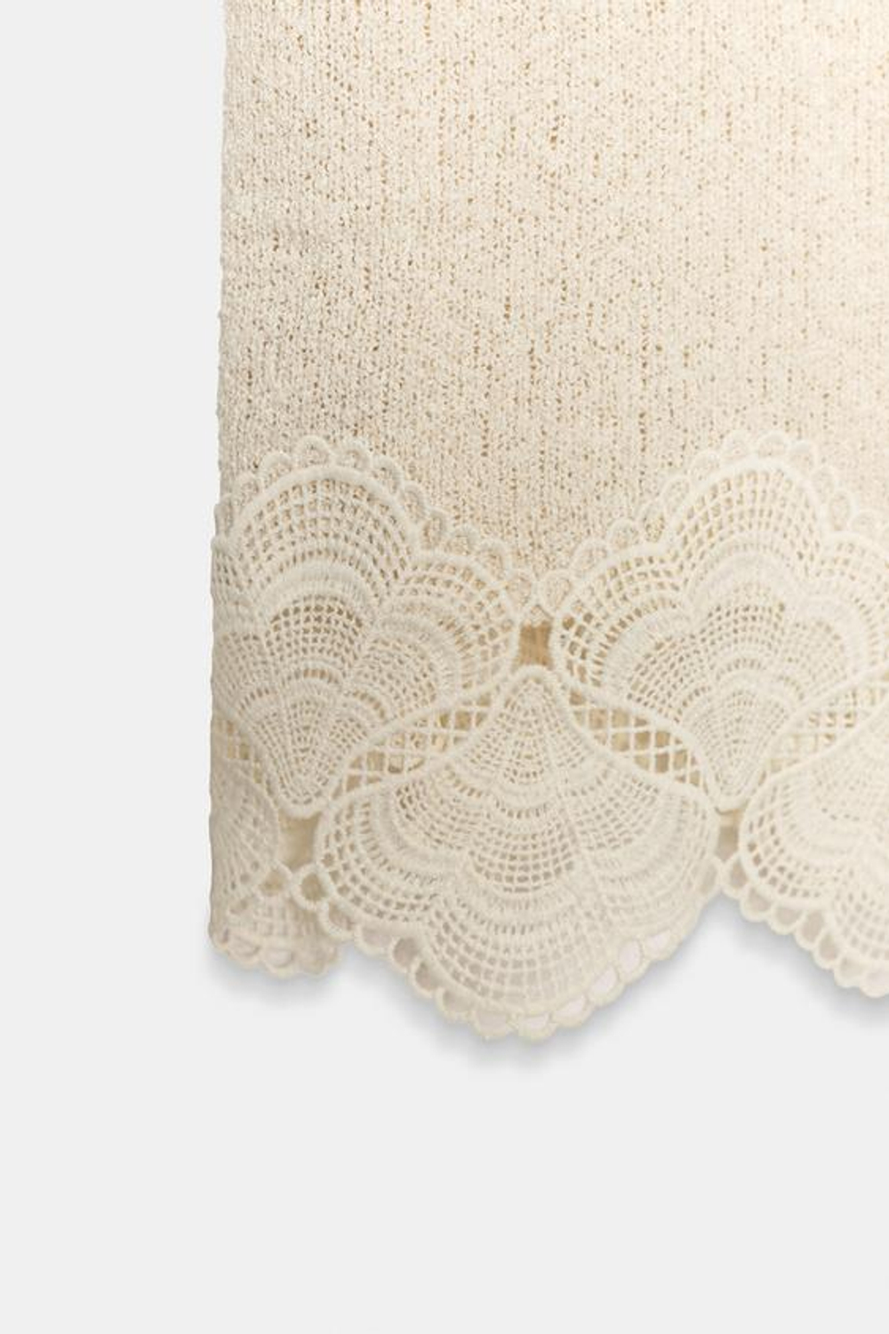 ZARA ЮБКА ИЗ ТКАНИ РУСТИК С КРУЖЕВОМ КРОШЕ, ПЕСОЧНЫЙ