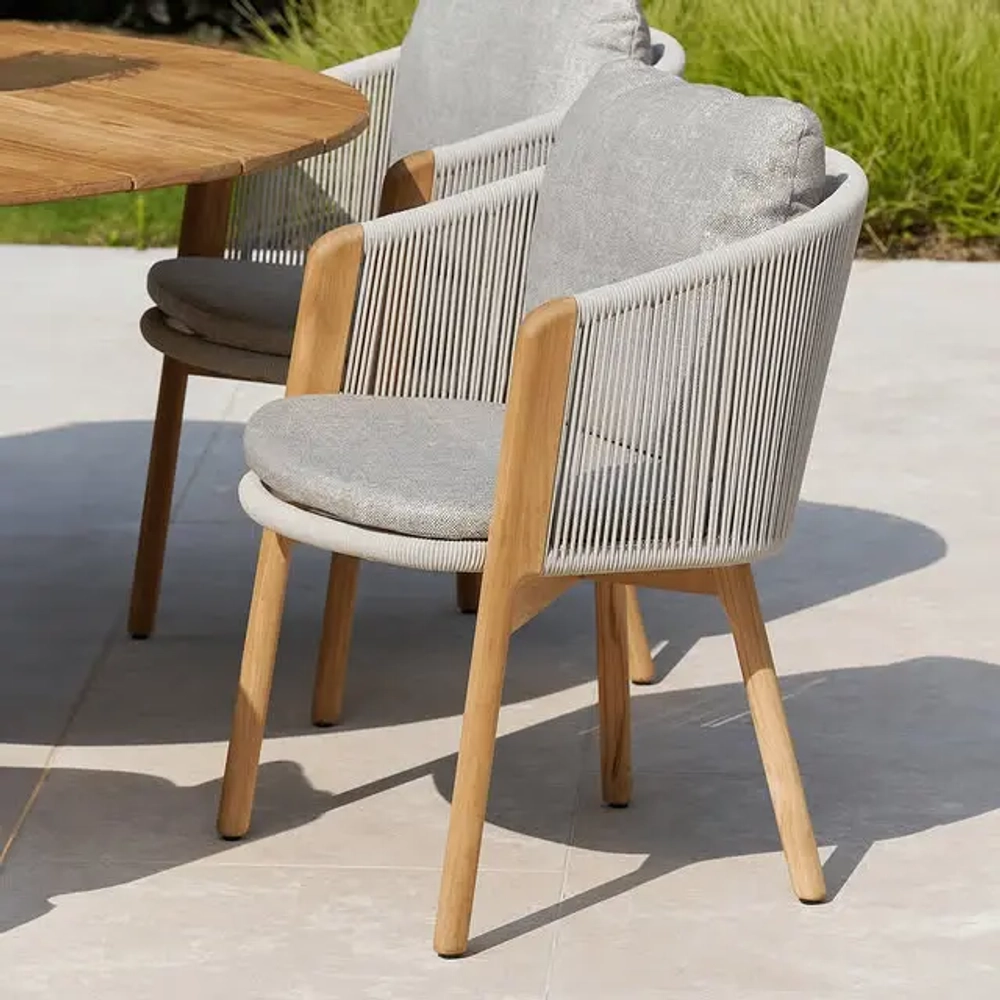 Комплект обеденной мебели серый, керамика/тик