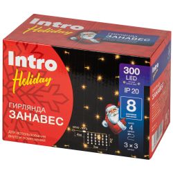 Светодиодная новогодняя гирлянда Intro Holiday INZL-01Z занавес 3*3 м теплый белый 300 led 220в | Intro