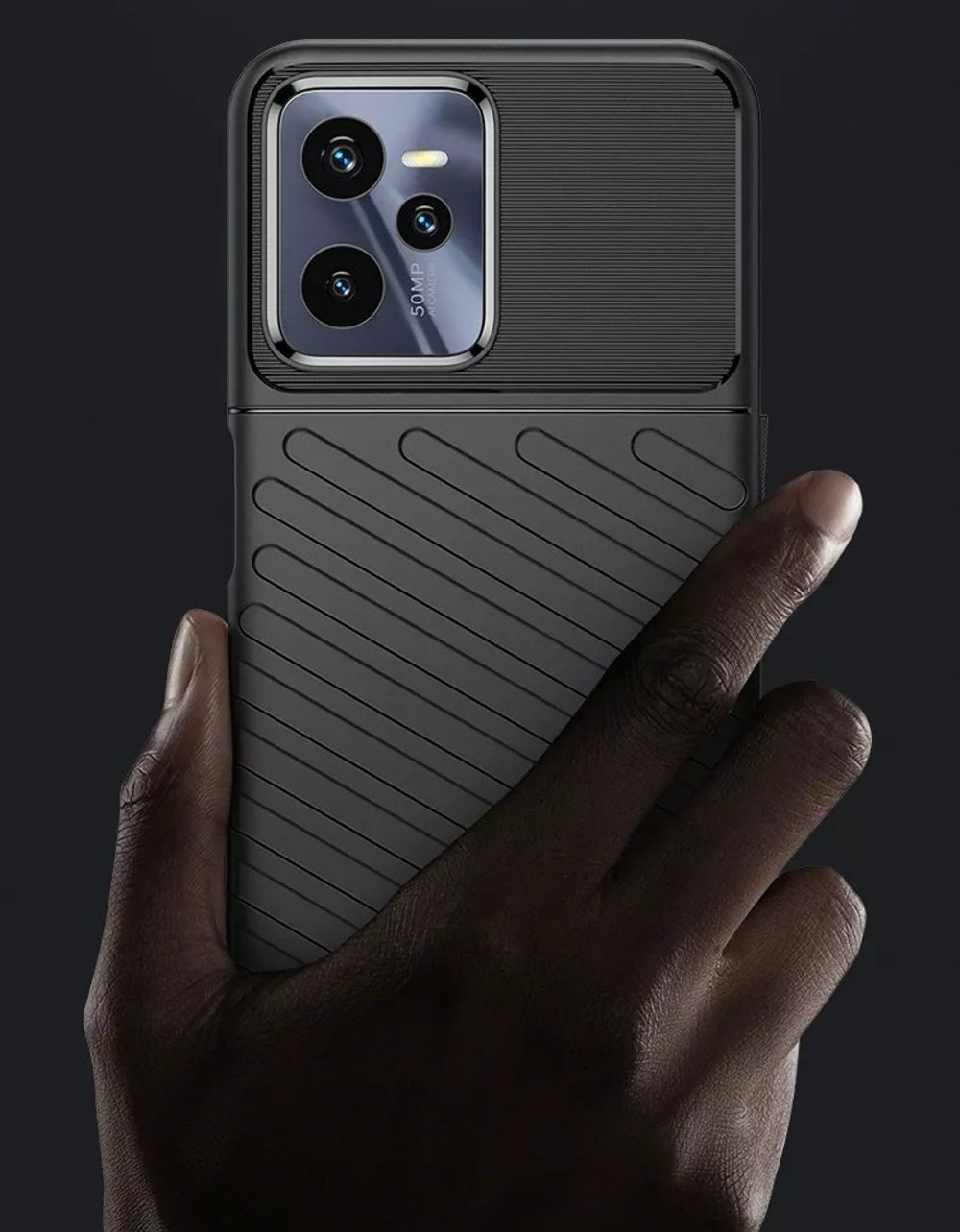 Усиленный чехол с рельефной фактурой для Realme C35, противоударный, мягкий отклик кнопок, серия Onyx от Caseport