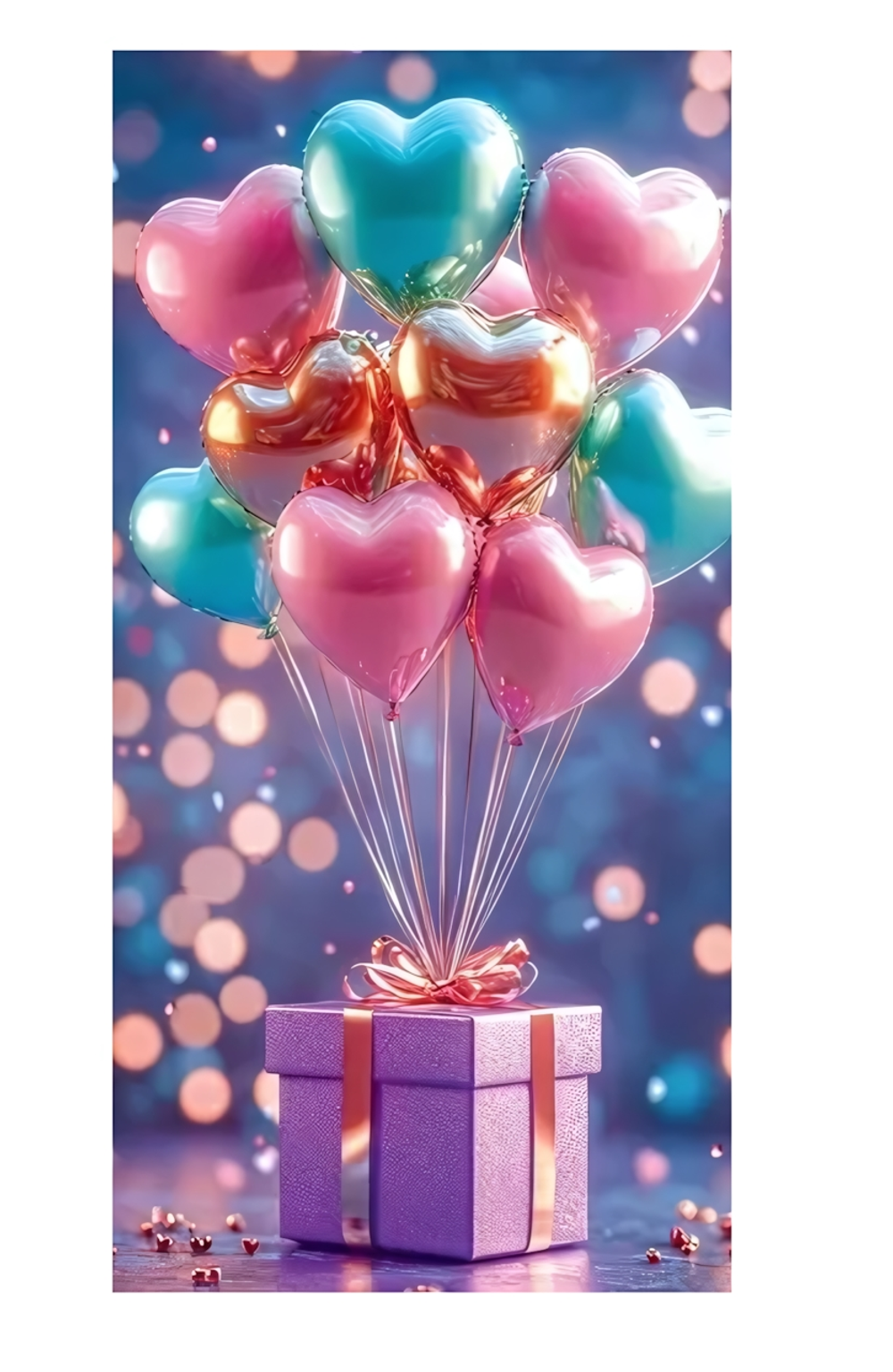 Конверт для денег без надписи (шарики-сердечки с подарком)