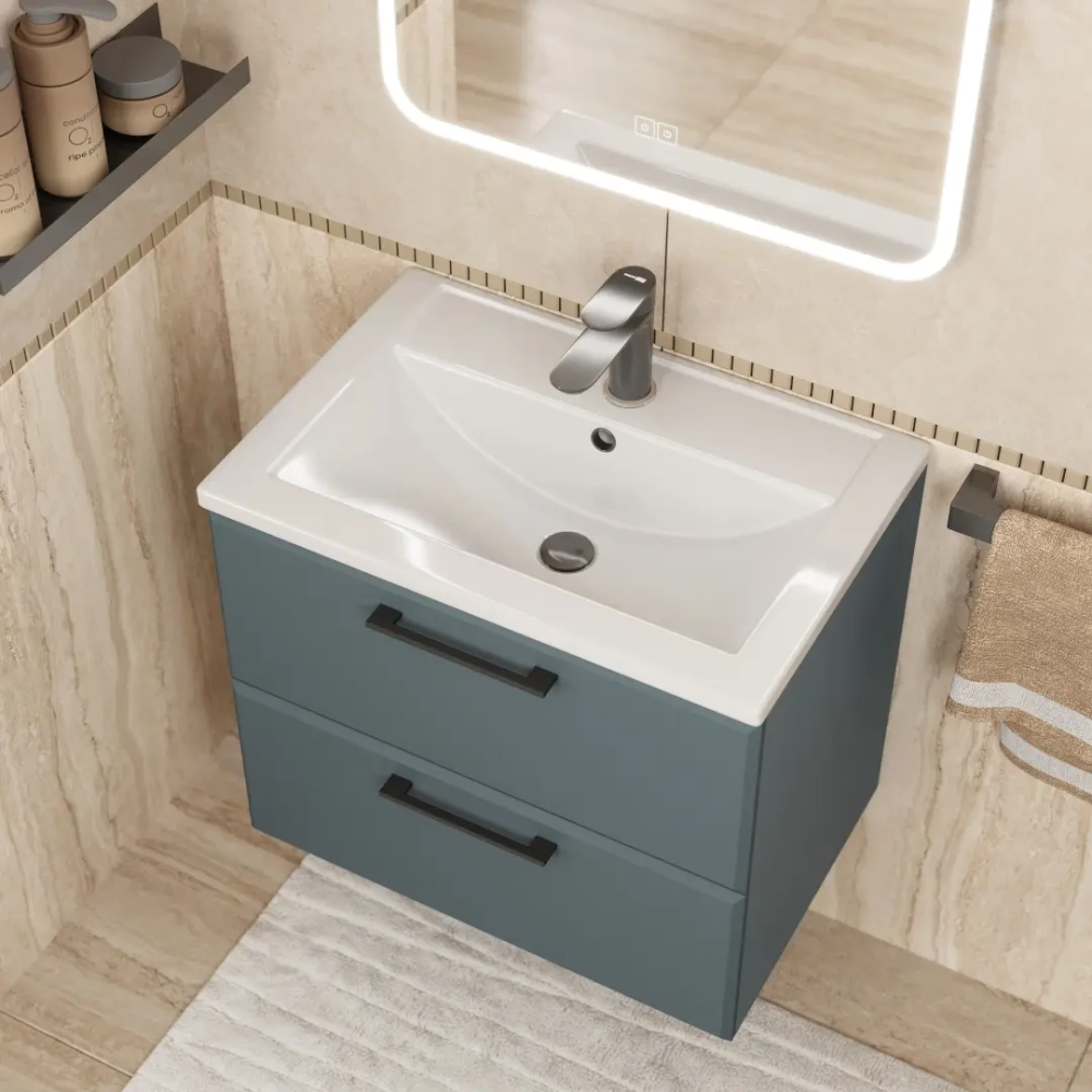 Тумба с раковиной для ванной Uperwood Foster New 60 см, подвесная, серый графит
