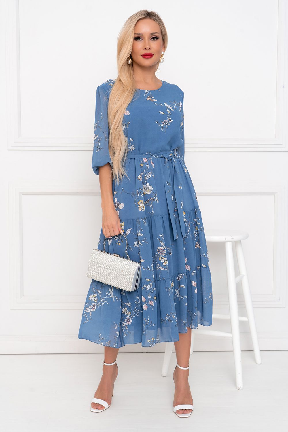 Платье Хелен (темно-голубой/цветы)-46р-р Р11-1075/13 Nikol