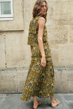 ZARA ЮБКА МИДИ С АЖУРНОЙ ВЫШИВКОЙ, РАЗНОЦВЕТНЫЙ