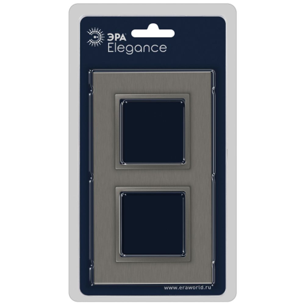 Рамка для розеток и выключателей ЭРА Elegance 14-5202-16 на 2 поста, металл, титан | Эра Elegance