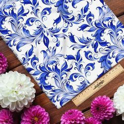 Ткань дюспо изящные узоры росписью гжель