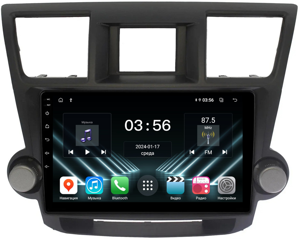 Магнитола для Toyota Highlander 2 XU40 2007-2013 (крутилки декоративные) - FarCar DX035M монитор 10" IPS на Android 13, 4+64Гб, CarPlay
