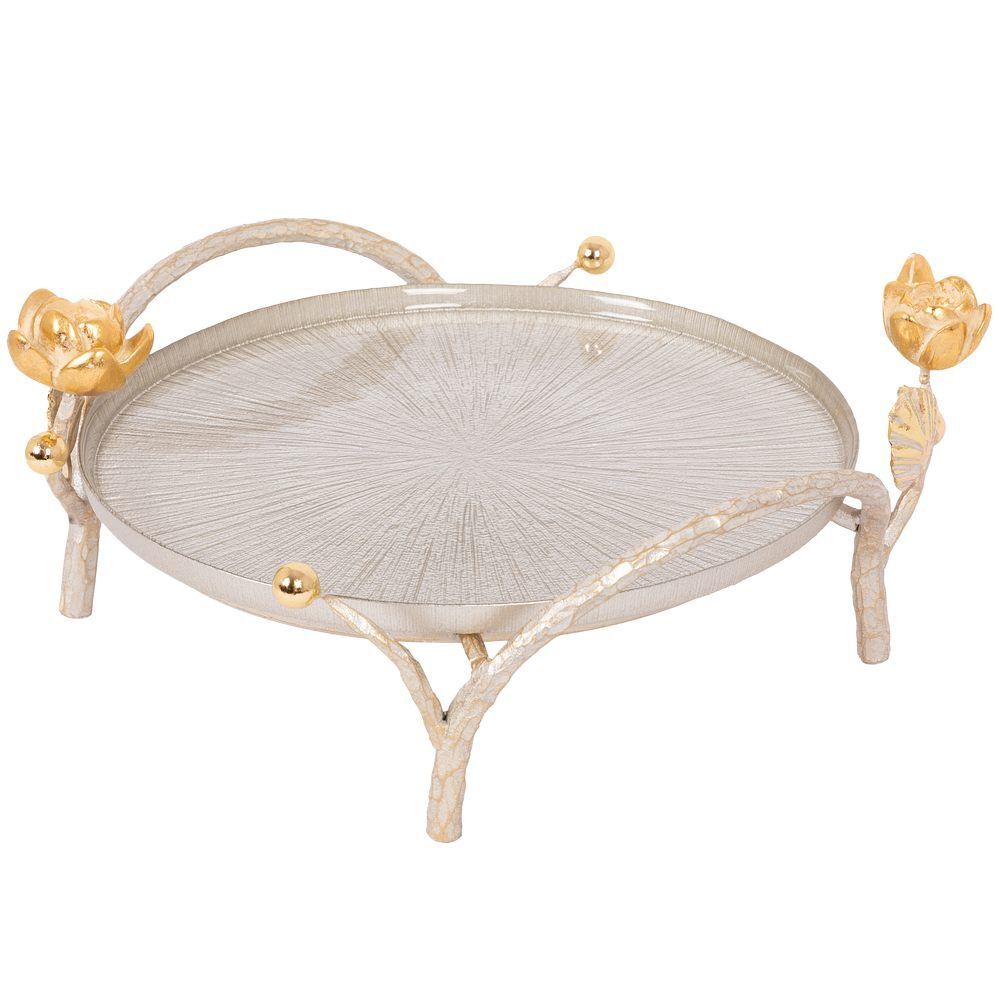 Фруктовница-конфетница Нимфея (поднос) Айвори Серебряный