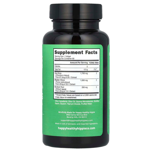Happy Healthy Hippie, Морской мох с лазуритом и корнем лопуха, 60 растительных капсул