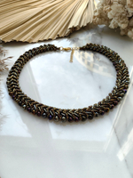 Колье из бисера "Змейка" ручной работы, цвет - Бронза тёмная