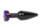 Удлиненная коническая гладкая черная анальная втулка с кристаллом фиолетового цвета - 11,3 см. (Цвет: фиолетовый)