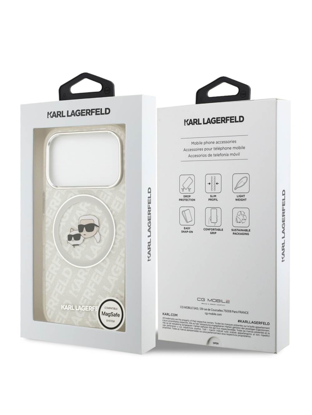 Lagerfeld для iPhone 17 Pro Max чехол IML NFT Karl&Choup Head on logo Metal Cam Hard Grey (MagSafe)