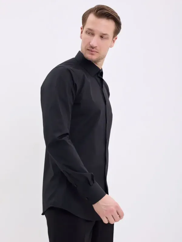 Рубашка на высокий рост LONG SLIM FIT с длинным рукавом, черная