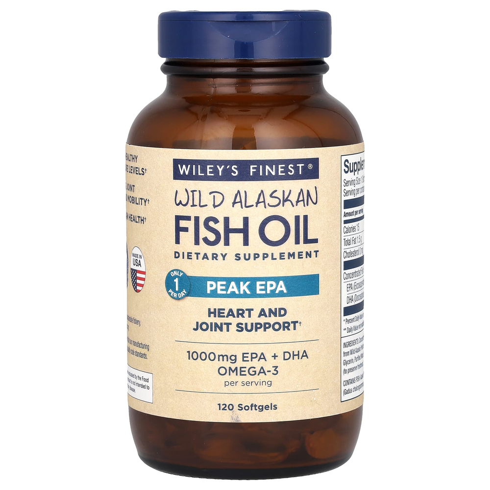 Wiley's Finest, жир дикой аляскинской рыбы, максимальное содержание ЭПК, 120 капсул