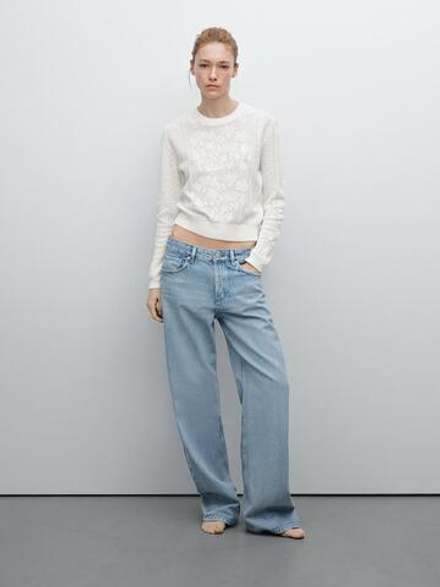 Massimo Dutti Свитер с длинными рукавами, натуральный, кремовый