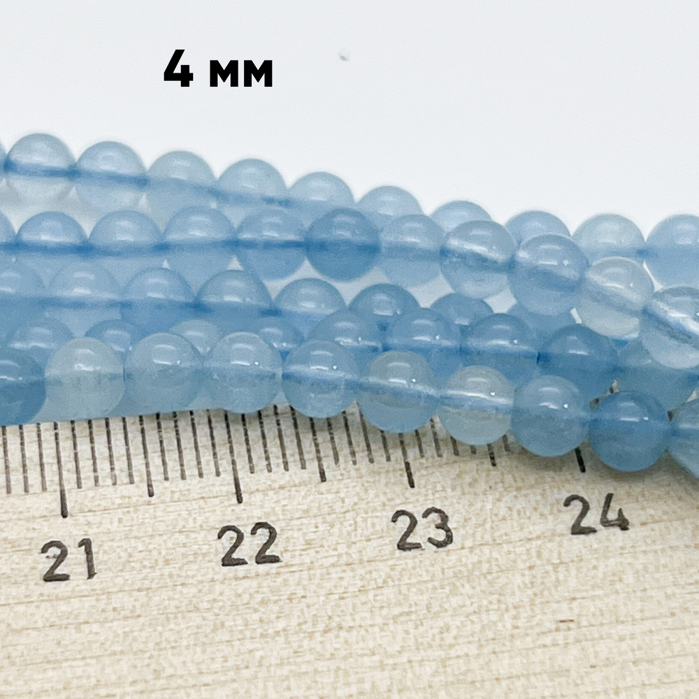 Аквамарин бусины, диаметр 3,9-4,1 мм, цена за отрезок 19 см (1/2 нити)