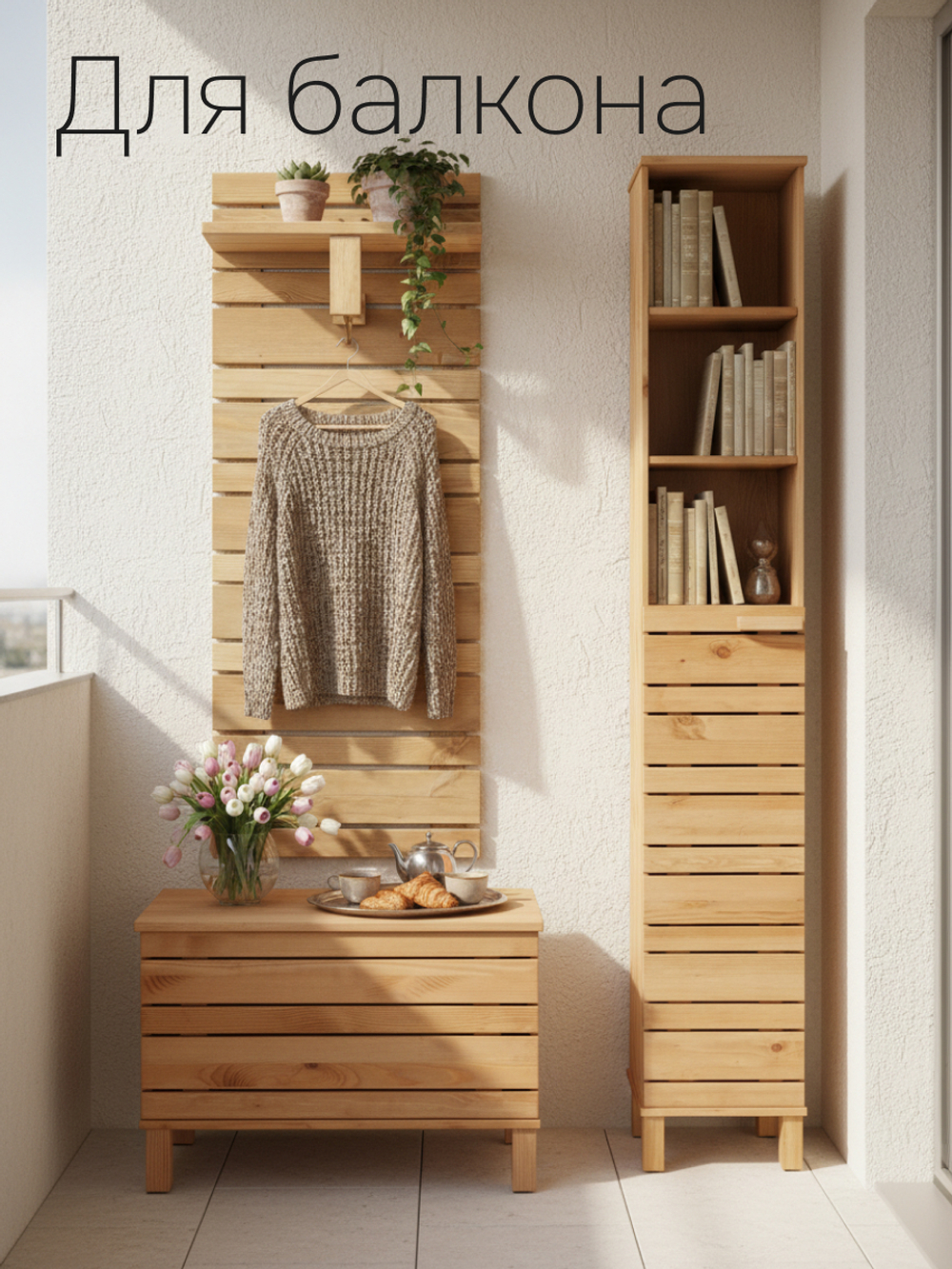 Вешалка настенная 40х18х104, для одежды, панель навесная в прихожую, Джосси, массив сосны, Dipriz